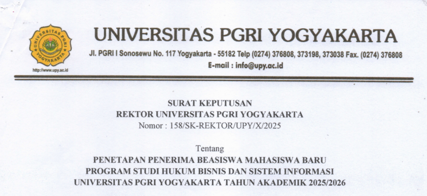 PENGUMUMAN PENERIMA BEASISWA PRODI BARU UPY 2025/2026